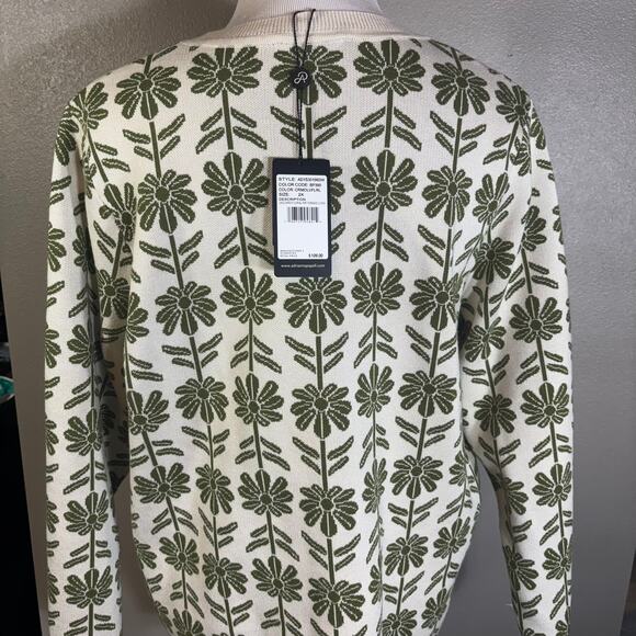 NWT Adrianna Papell Crew Neck Floral Jacquard Sweater Ivory Green Floral 2X - Picture 2 of 6